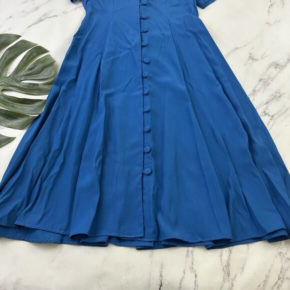 Express Womens Vintage 90s Button Front Dress Size 9 Bright Blue Square Neck - Picture 4 of 9